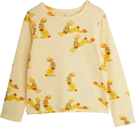 Mini Rodini Rabbits Aop Ls Tee Yellow 104/110
