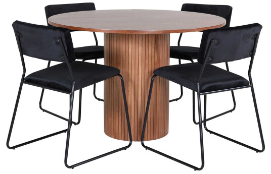 Venture Design Bianca & Kenth spisegruppe Svart/valnøtt 4 stoler & bord 110 cm