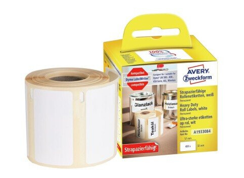 Avery rulleetiketter for industriområder og utendørs  ikke UV-bestandig  hvit 57 X 32 modell A1933084