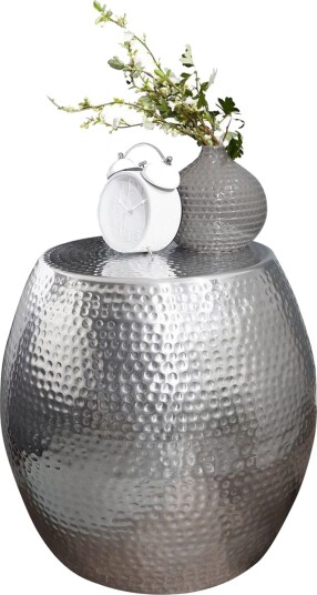 Sidebord Wohnling rund 30 cm, 42 cm høyde, aluminium hammerutseende, orientalsk stil Sølv - Sølv