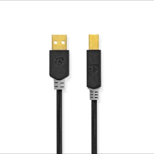 Nedis USB-kabel | USB 2.0 | USB-A Han | USB-B Han | 480 Mbps | Gull belagt | 1.00 m | Rund | PVC | Antrasitt | Boks Nedis USB-kabel | USB 2.0 | USB-A Han | USB-B Han | 480 Mbps | Gull belagt | 1.00 m | Rund | PVC | Antrasitt | Boks