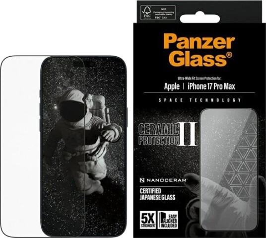 Panzerglass Ceramic II Skjermbeskytter til iPhone 17 Pro Max med EasyAligner - Ultra Wide Fit Panzerglass Ceramic II Skjermbeskytter til iPhone 17 Pro Max med EasyAligner - Ultra Wide Fit