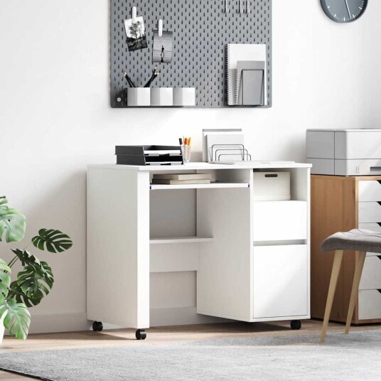 hvitt datamaskinskrivebord med skuffer Hvit MDF Sponplate Standard
