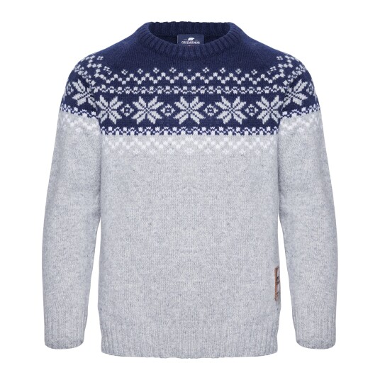 Gridarmor Kids' Snøkrystall Round Neck Ullgenser Light Grey/Dark Navy/White, 98/104