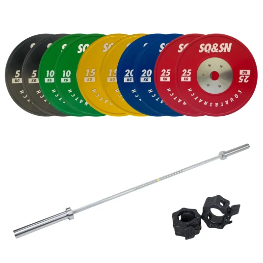 SQ&SN Vektløftning Vektstangsett 150 kg Farget + 15 kg Stang SQ&SN Vektløftning Vektstangsett 150 kg Farget + 15 kg Stang