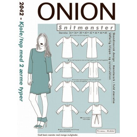 ONION Snittmønster 2042 Kjole Topp med 2 Ermetyper Str 34 48