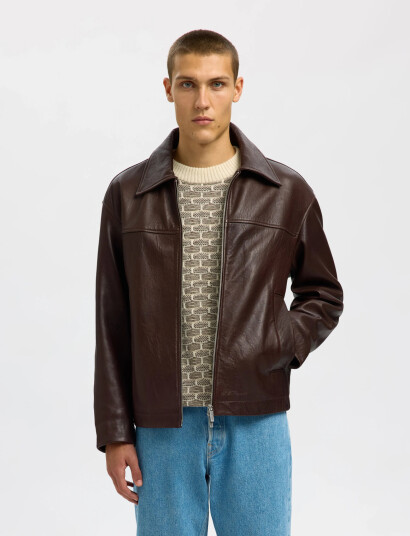 Selected Slhnoah Leather Blouson   Brown   M