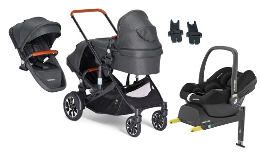 Beemoo Maxi 4 Twin Søskenvogn Inkl. Søskensete & Maxi-Cosi CabrioFix Babybilstol & Base Black