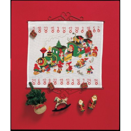 Permin Broderisett Aida Julekalender Juletoget 50x45cm