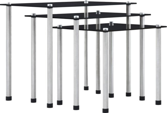 vidaXL Stablebord 3 stk svart herdet glass