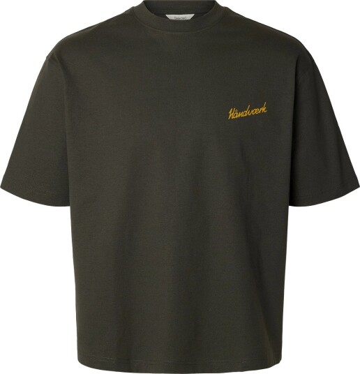 Selected Slmrelaxemery Graphic Ss O Neck Tee Khaki green S