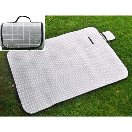 Vaskbar bomullslinne piknikteppe 200 x 150 cm XXL med vanntett PEVA underside termisk isolasjon strandteppe campingteppe grå rutete