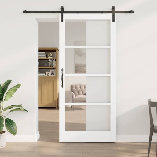 vidaXL Skyvedør med beslagsett 'ORKDAL'Hvit Solid Tre & Glass