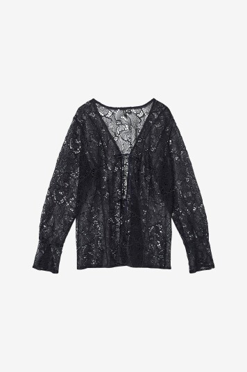 Vero Moda Curve - Topp vmcSigna Lace LS Tie Top Wvn - Blå