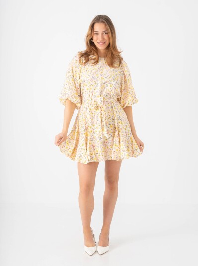 Vila Guaca Fel O Neck 3/4 Short Dress Gul 34