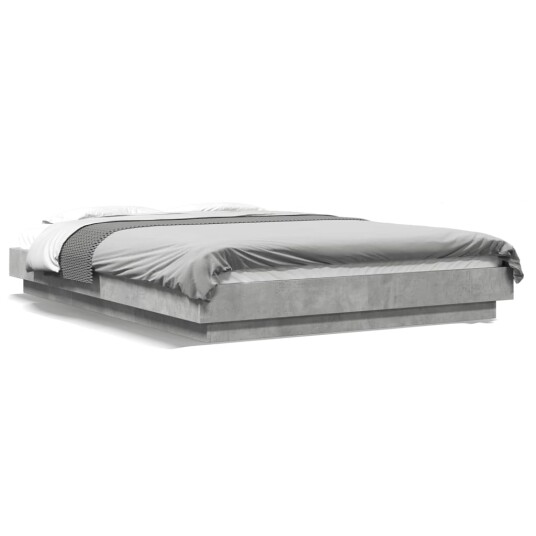  Sengeramme med LED-lys betonggrå 135x190 cm konstruert tre 8721102617744