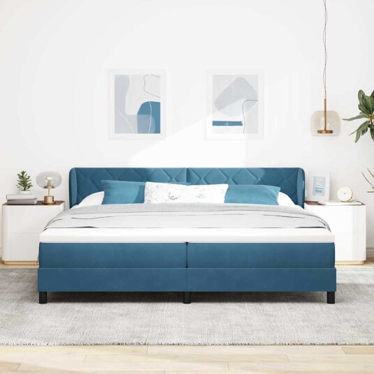 Box Spring Seng med Madrass Mørk Blå 200x200 cm Fløyel