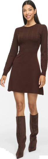 Vila Kerry O Neck Long Sleeve Cable Knit Dress Brun L