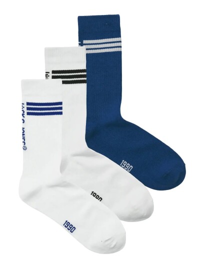 Jacjace Tennis Socks 3 Pack Patterned Jack & J S WHITE ONE SIZE