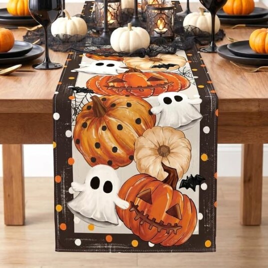 Halloween Bordløper med Gresskar- og Spøkelsesmotiv 33 x 90 cm