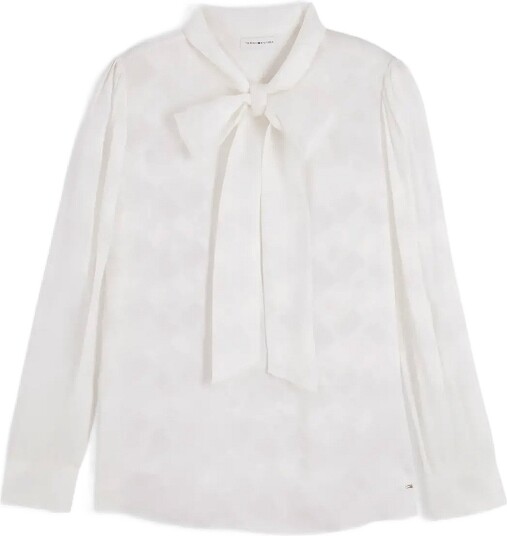 Tommy Hilfiger Fluid Jacquard Tie Detail Shirt IVORY SILK 40