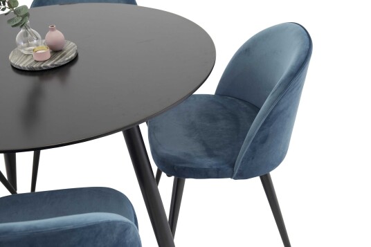 Venture Design Plaza & Velvet spisegruppe Svart/svart 4 st stoler & bord 100 cm
