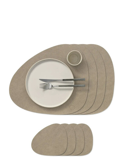 LIND DNA 4-Set Dækkeserviet Curve L Nupo + 4 Glass Brikker Curve Nupo - Beige - 37X 44CM