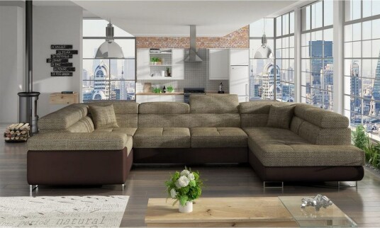 Seksjon Eltap Letto 340x202x90 cm Berlin 03 myk 66 beige mørk brun Høyre