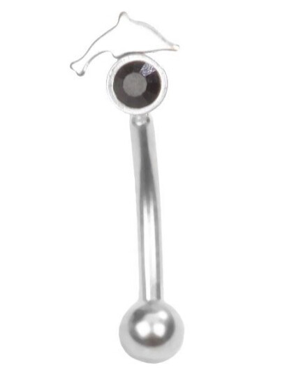 Utgått Øyenbrynspiercing med Svart Sten og Delfin 1.2 x 8 mm