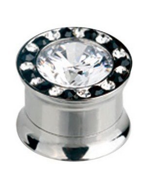 Aab Piercing Plugg med Diamant & Små Svarte & Hvite Stener Strl 14 mm