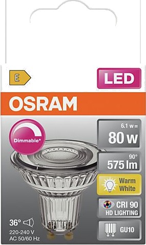 Osram led spot gu10 par16 80 575lm dimbar varmhvit Osram led spot gu10 par16 80 575lm dimbar varmhvit