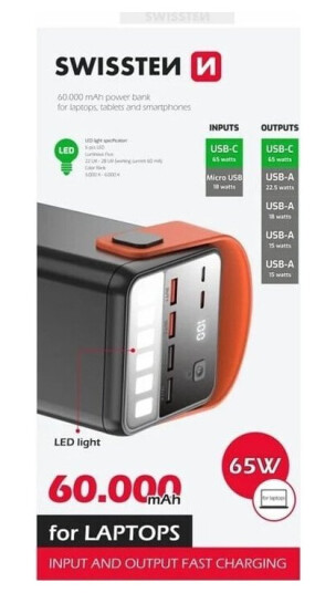 Swissten Power Line Powerbank 60000 mAh 65W Swissten Power Line Powerbank 60000 mAh 65W