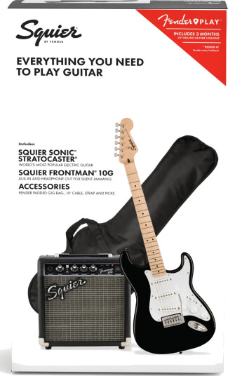Squier Sonic Stratocaster Pack Mn Svart, Gig Bag, 10g - 230v Eu Squier Sonic Stratocaster Pack Mn Svart, Gig Bag, 10g - 230v Eu