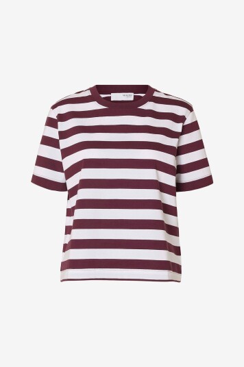 Selected FEMME Topp slfEssential SS Striped Boxy Tee Rød