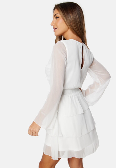 Bubbleroom Occasion Frill L/S Chiffon Dress White 40