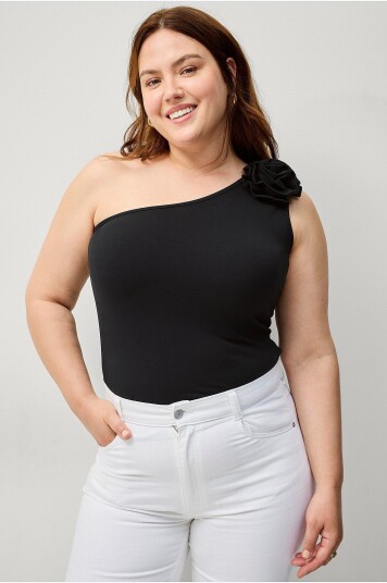Zizzi Topp blAngela One Shoulder Top Svart