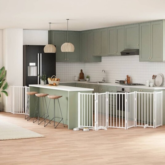 Vidaxl Hundeport Sammenleggbar 9 Paneler Hvit 450 cm Poppeltre