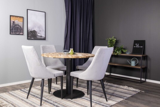 Venture Design Cirebon & Leone spisegruppe Natur/grå 4 st stoler & bord 100 cm
