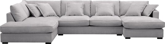 Rossita Lyx 5 seters høyrevendt U formet ekstra dyp sofa med divan og sjeselong i chenille Grå