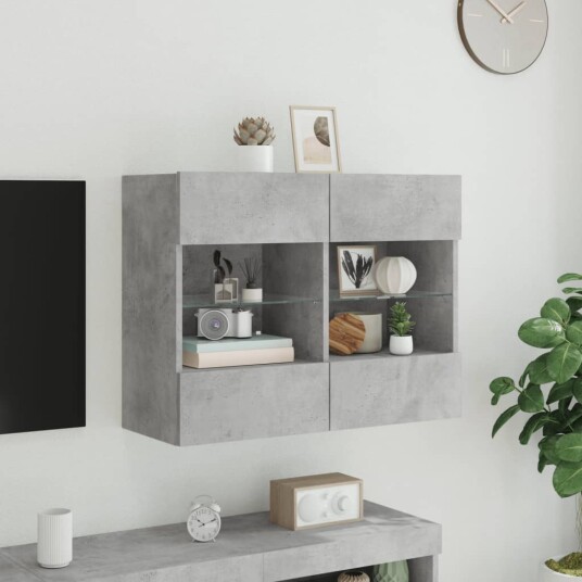 vidaXL Vegghengt TV-benk med LED-lys betonggrå 78,5x30x60,5 cm 8721012256866