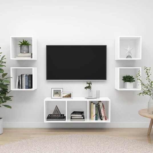 TV benksett 5 deler hvit konstruert tre