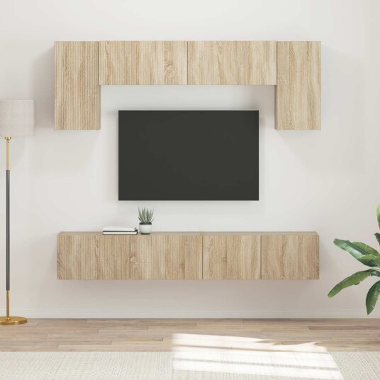 TV benksett Veggmontert 4 pcs Sonoma eik Konstruert tre TV benksett Veggmontert 4 pcs Sonoma eik Konstruert tre