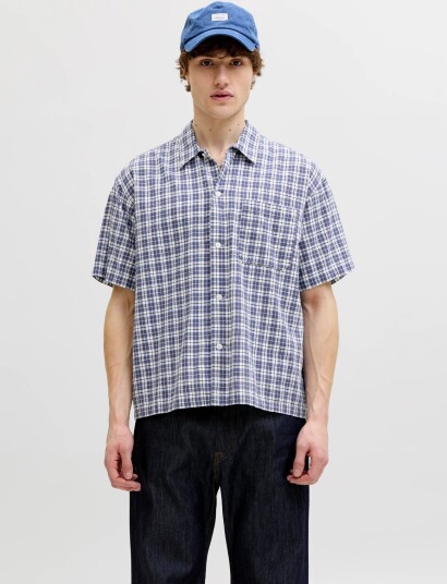 Jack & Jones Jorriviera Linen Blend Shirt Ss Ln   Blue   L