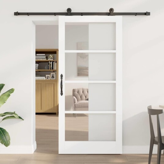vidaXL Skyvedør med hardware sett 'ORKDAL'Hvit Solid Tre & Glass