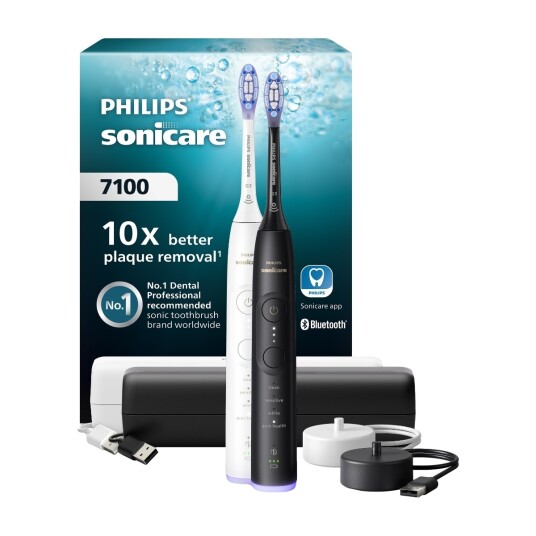 Philips Sonicare 7100 Elektrisk Tannbørste med 3 Hastigheter, Hvit/Svart