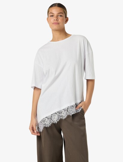 NOISY MAY Nmeasy Lace Detail S/S T Shirt /Tnt White S