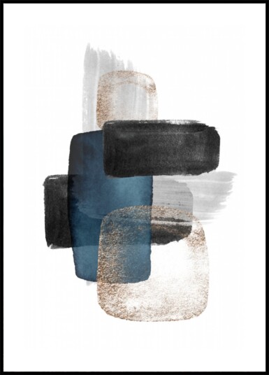 Abstract Blue Gold Blocks Plakat / 40x50