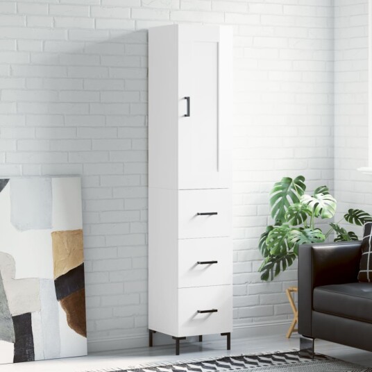 vidaXL Highboard høyglans hvit 34,5x34x180 cm konstruert tre 8720845496173