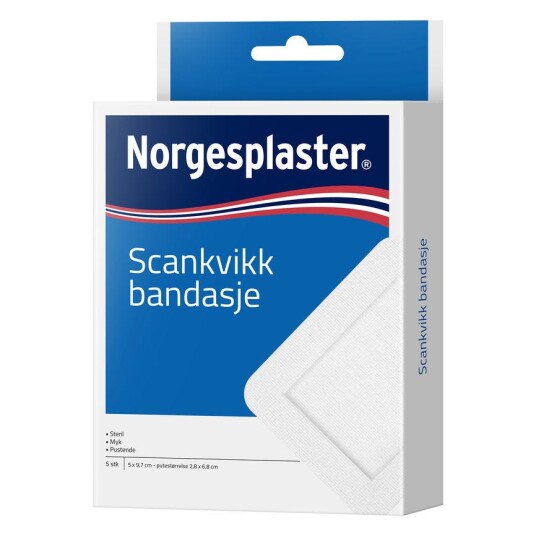 Norgesplaster Scankvikk bandasje hvit 5x9,7cm 5 stk