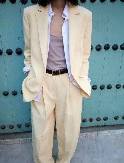 Mango Straight Linen Blend Trousers   Yellow   42